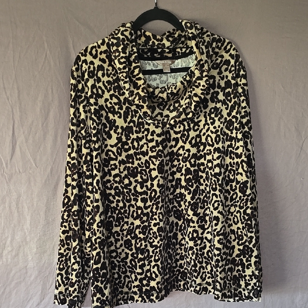 White Stag Leopard Print Cowl Neck Top